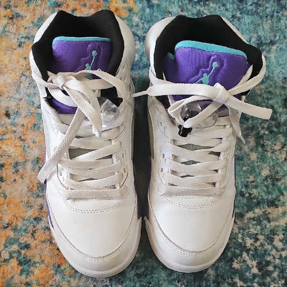 Jordan Kids White Sneakers with Purple and Teal Details